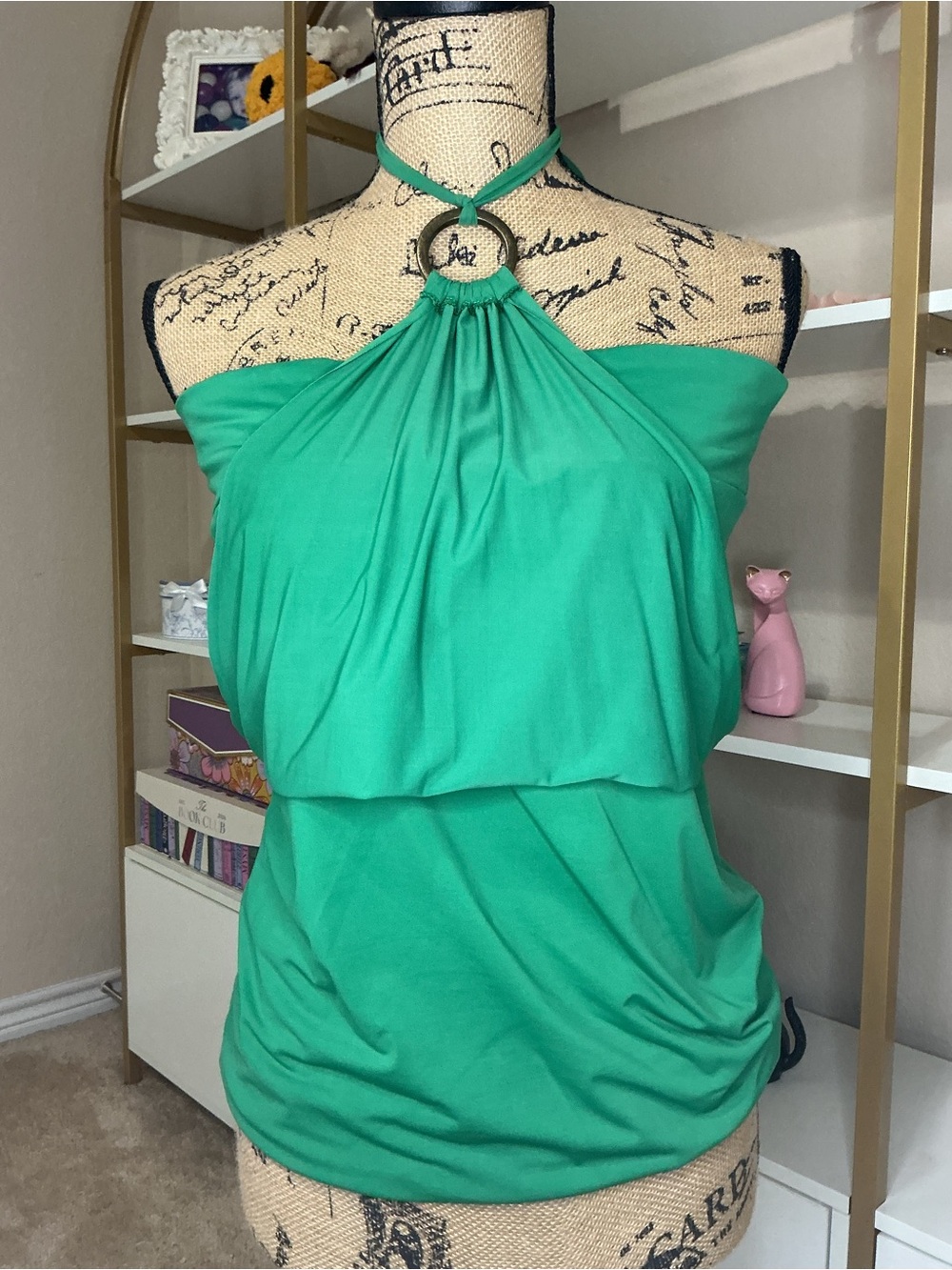 Y2K Green Halter Top w/Ring Detail